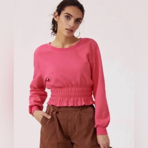 Anthropologie Tops - Anthropologie Meave Pink Smocked-Waist Long-Sleeve Top